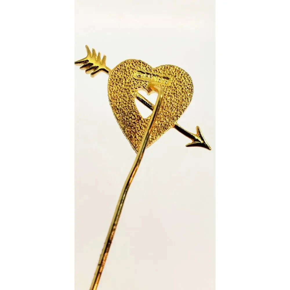 Vintage Franklin Mint 1979 Lover's Heart 24 Kt Gold Over Silver Stick Pin Brooch - Picture 8 of 12